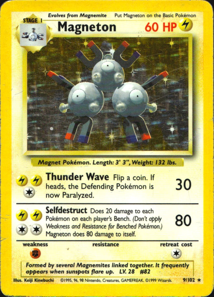 Magneton 9/102 Holo Holo Rare Base Set Unlimited Pokemon Heavily Played