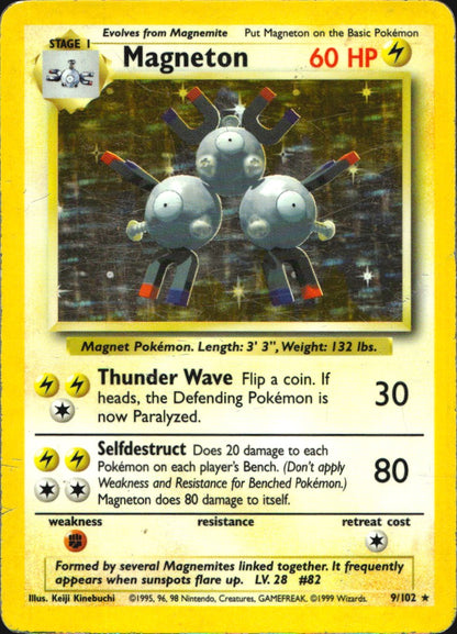 Magneton 9/102 Holo Holo Rare Base Set Unlimited Pokemon Heavily Played