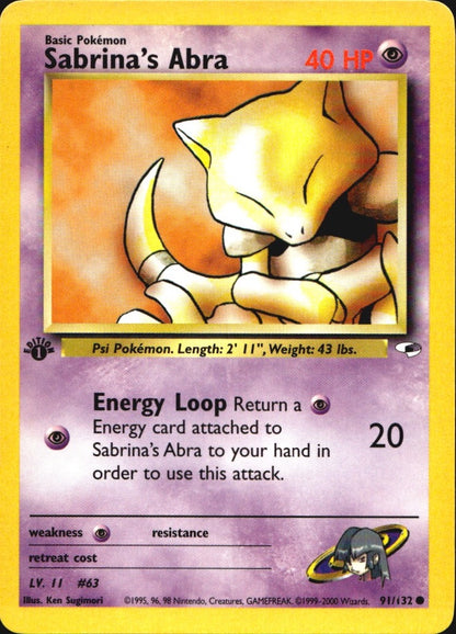 Sabrina's Abra 91/132 Gym Heroes Common Pokemon 1st Edition Near Mint