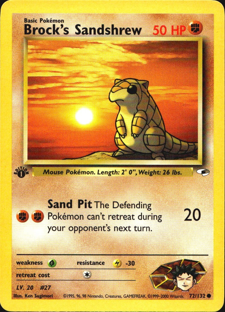Brock's Sandshrew 72/132 Gym Heroes Common Pokemon 1st Edition Near Mint