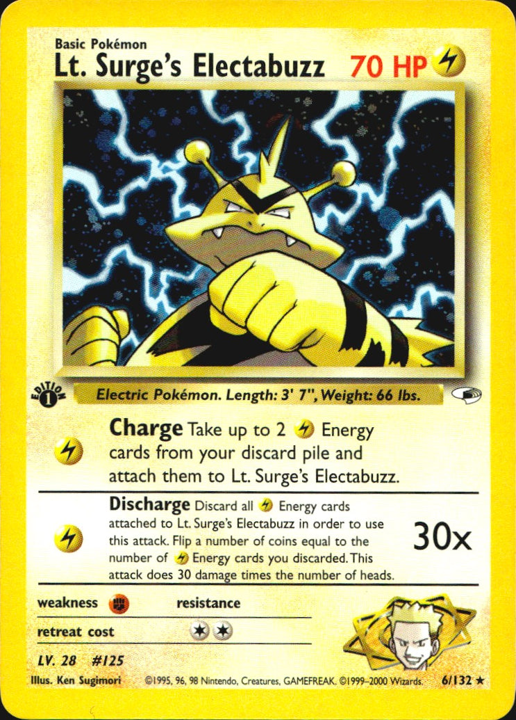 Lt. Surge's Electabuzz 6/132 Rare Gym Heroes Pokemon 1st Edition Holo Near Mint