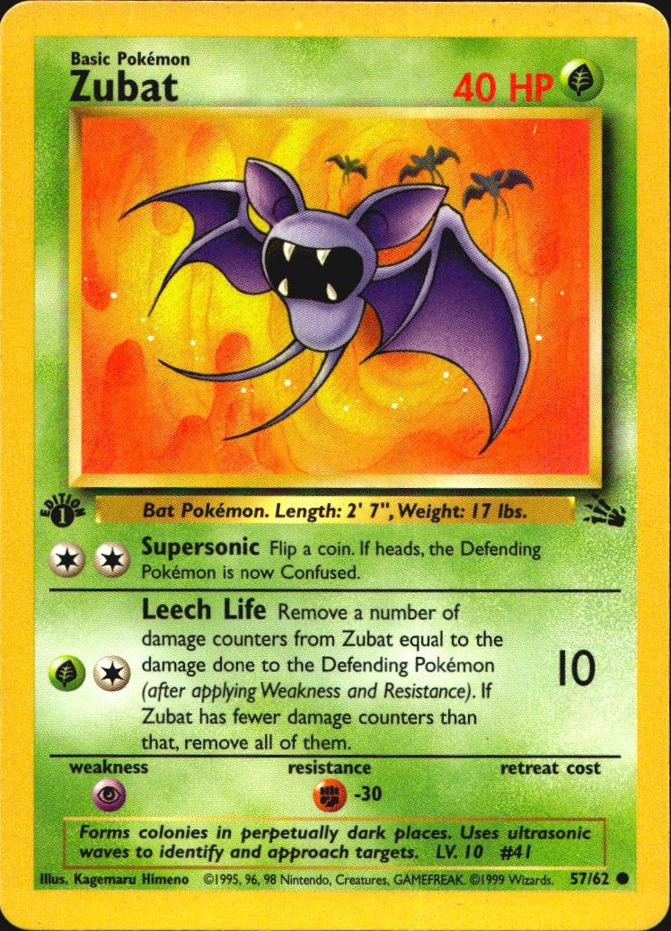 Zubat 57/62 Fossil Common Pokemon 1st Edition Near Mint