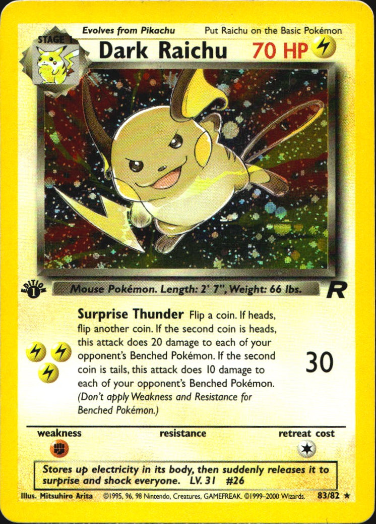 Dark Raichu 83/82 Secret Rare Team Rocket Pokemon 1st Edition Holo Near Mint