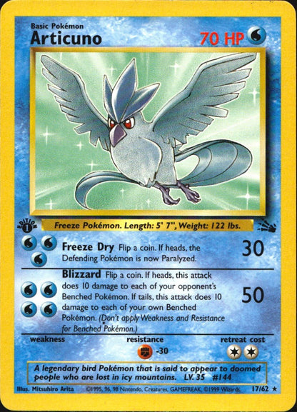 Articuno 17/62 Fossil Rare Pokemon 1st Edition Near Mint