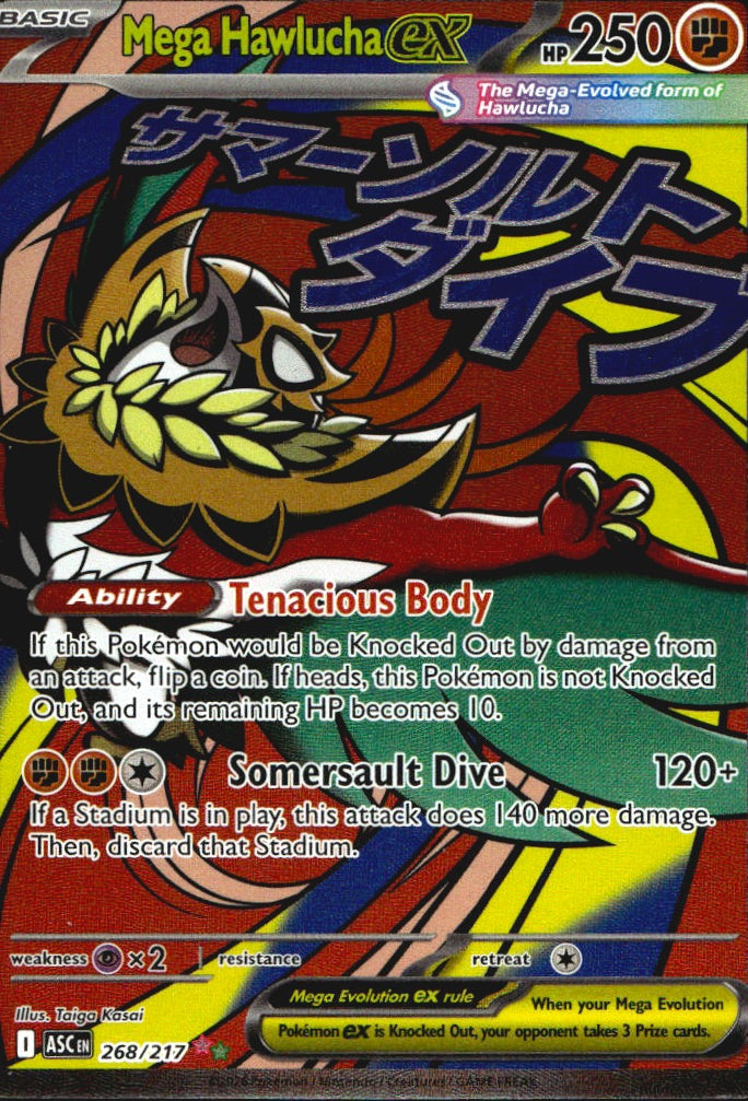 Mega Hawlucha ex 268/217 Ascended Heroes Mega Attack Rare Pokemon Holo Near Mint