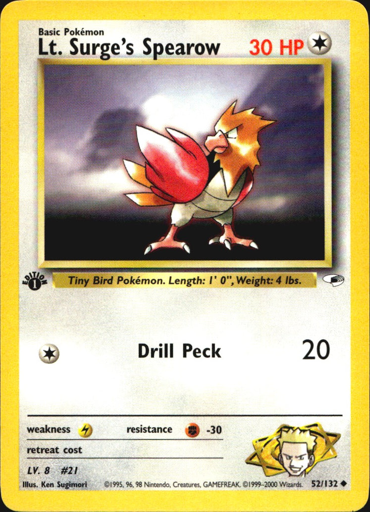 Lt. Surge's Spearow 52/132 Gym Heroes Uncommon Pokemon 1st Edition Near Mint