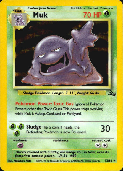 Muk 13/62 Holo Rare Fossil Pokemon Lightly Played