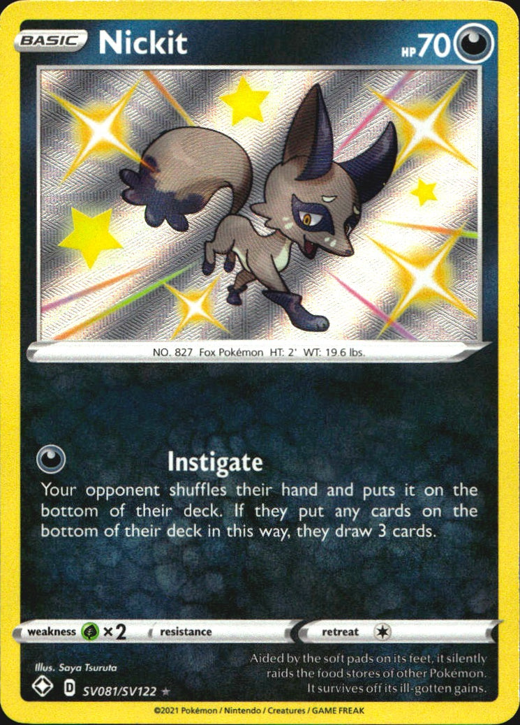 Nickit SV081/SV122 Shiny Rare Shining Fates Shiny Vault Pokemon Near Mint