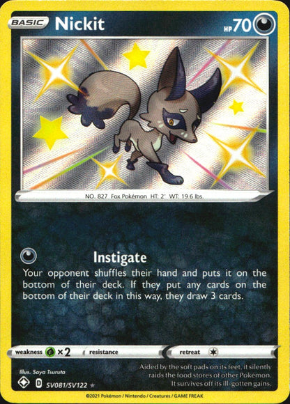 Nickit SV081/SV122 Shiny Rare Shining Fates Shiny Vault Pokemon Near Mint
