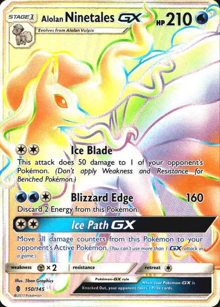 Alolan Ninetales GX (Secret) 150/145 Holo Guardians Rising Pokemon LP