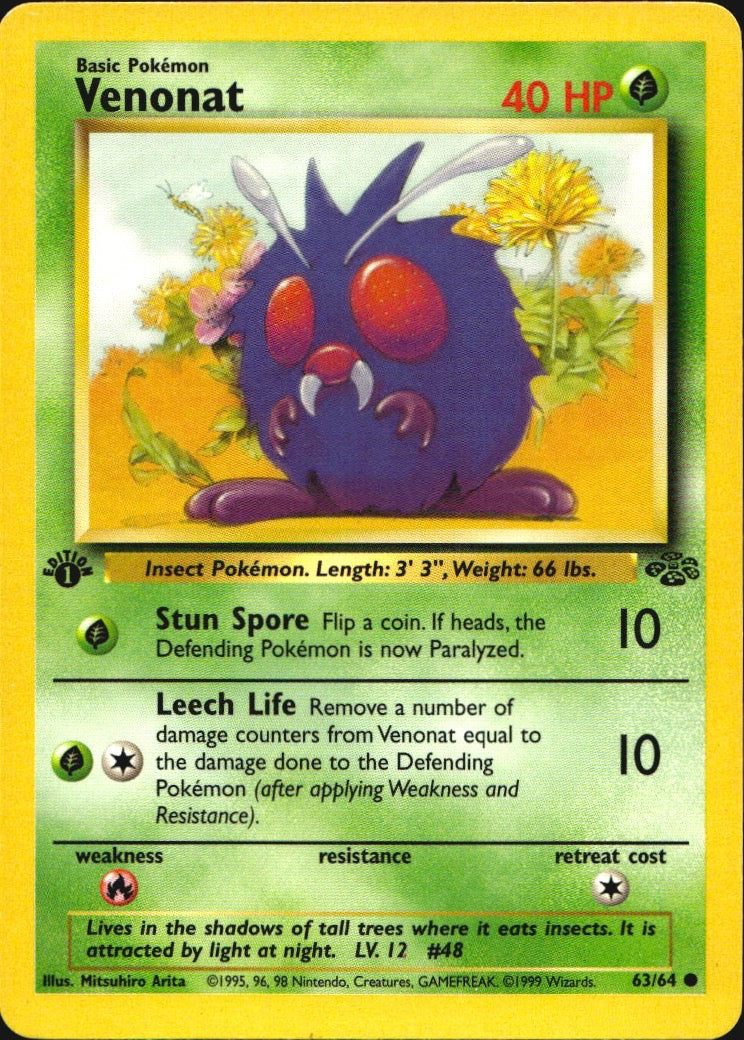 Venonat 63/64 Jungle Common Pokemon 1st Edition Near Mint