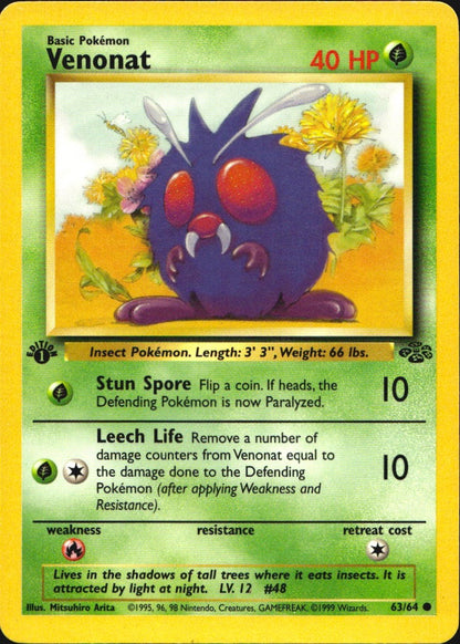 Venonat 63/64 Jungle Common Pokemon 1st Edition Near Mint
