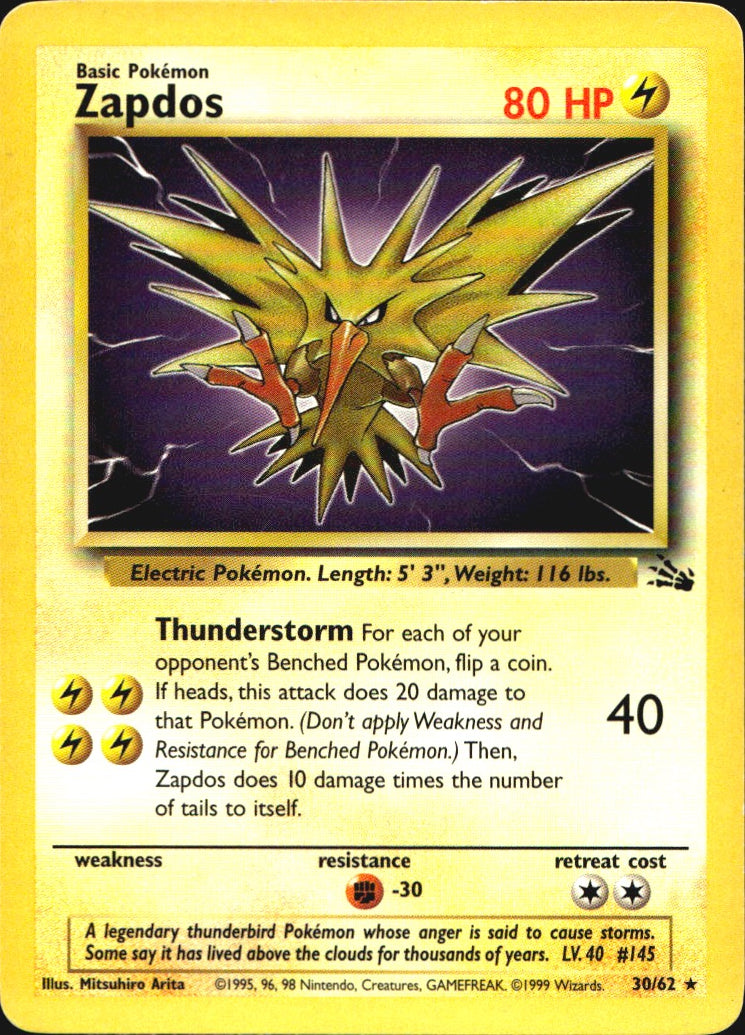 Zapdos 30/62 Rare Fossil Pokemon Moderately Played