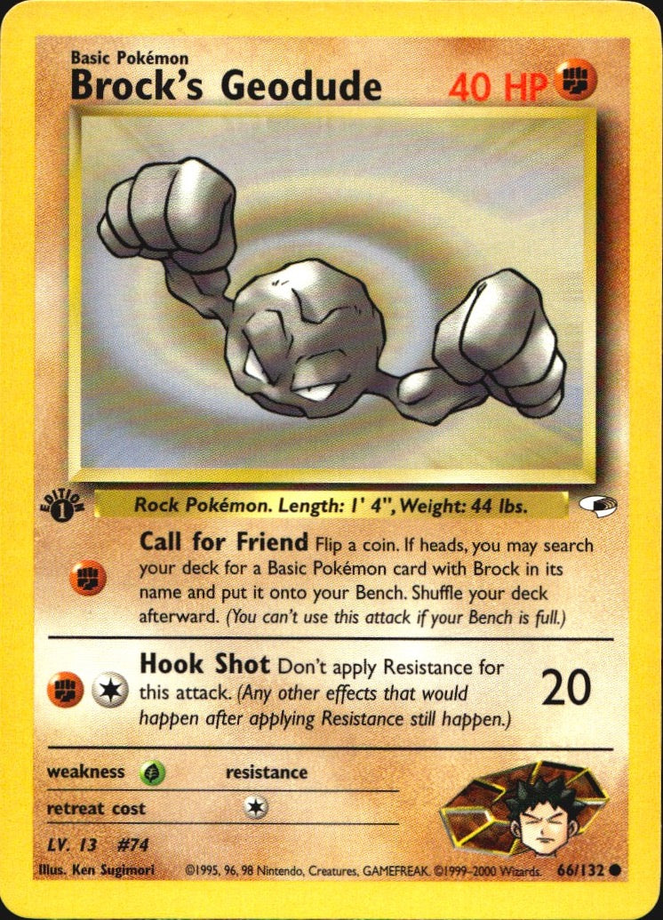 Brock's Geodude 66/132 Gym Heroes Common Pokemon 1st Edition Near Mint
