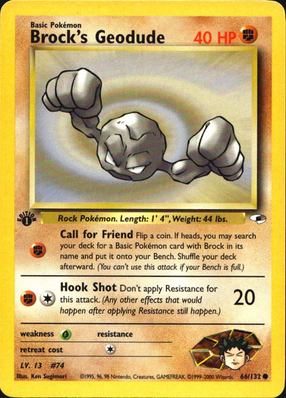 Brock's Geodude 66/132 Gym Heroes Common Pokemon 1st Edition Near Mint