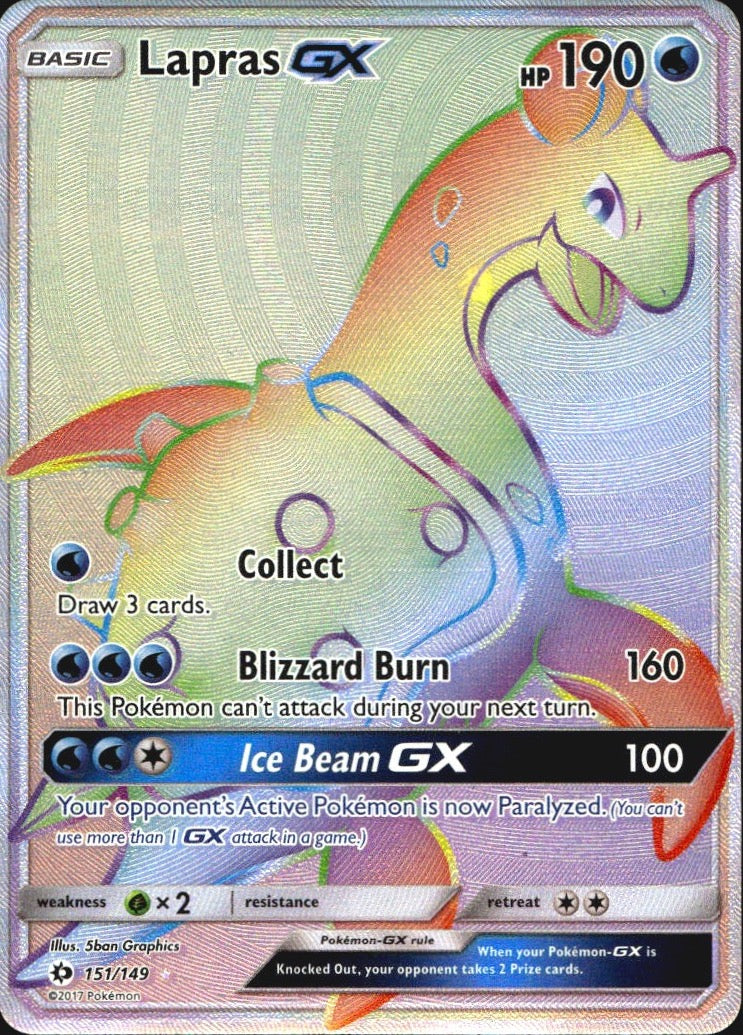 Lapras GX (Secret) 151/149 Holo Secret Rare SM Base Set Pokemon Near Mint