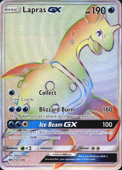 Lapras GX (Secret) 151/149 Holo Secret Rare SM Base Set Pokemon Near Mint