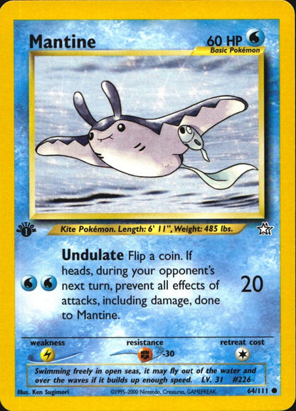 Mantine 64/111 Common Neo Genesis Pokemon 1st Edition Near Mint