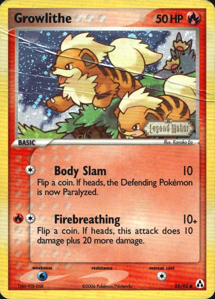 Growlithe 55/92 Legend Maker Common Pokemon Reverse Holo Damaged