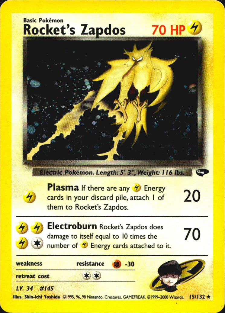Rocket's Zapdos 15/132 Rare Gym Challenge Pokemon Unlimited Holo Near Mint