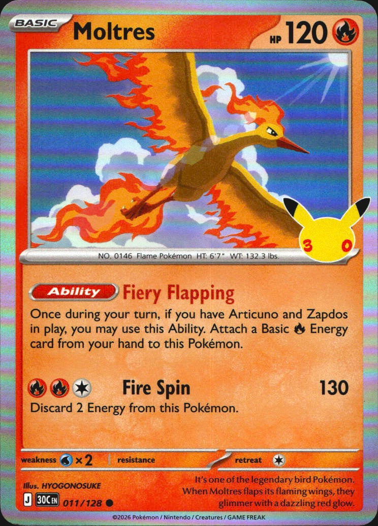 Moltres 011/128 ME: 30th Celebration Common Pokemon Holo Near Mint