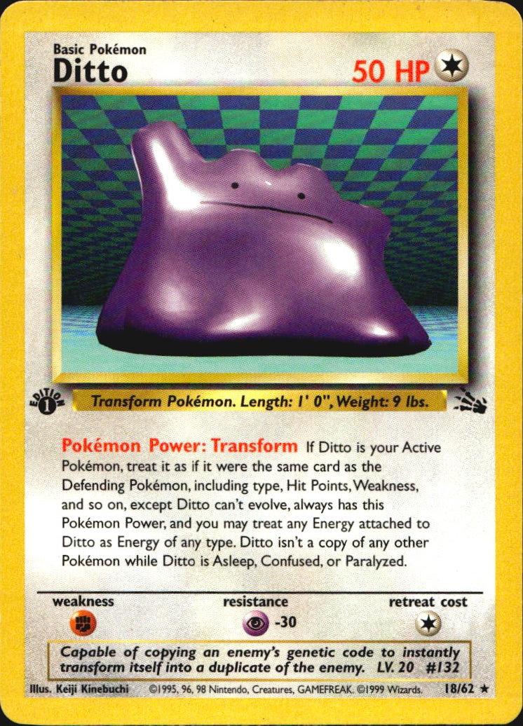 Ditto 18/62 Fossil Rare Pokemon 1st Edition Near Mint