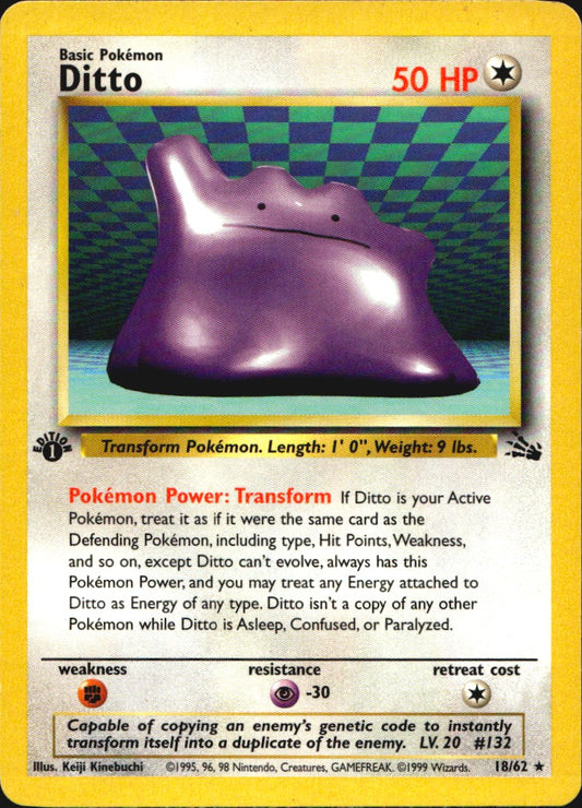 Ditto 18/62 Fossil Rare Pokemon 1st Edition Near Mint