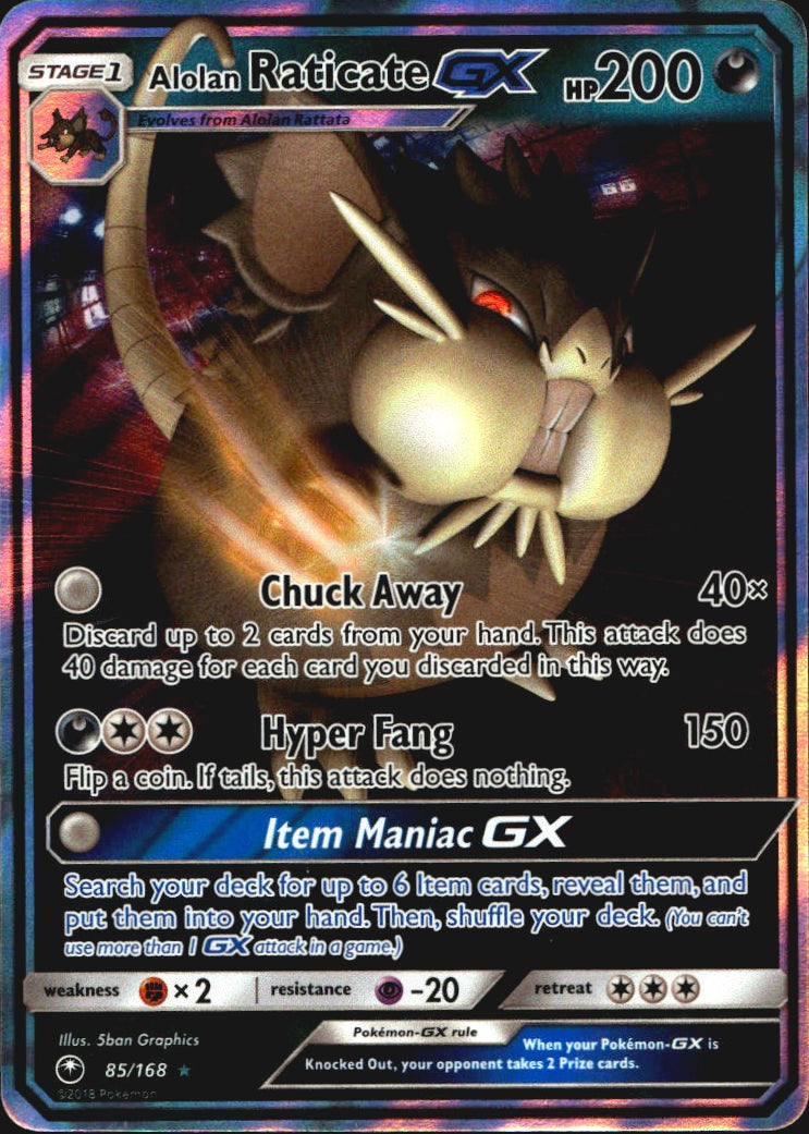 Alolan Raticate GX 85/168 Celestial Storm Holo GX Rare Pokemon Near Mint