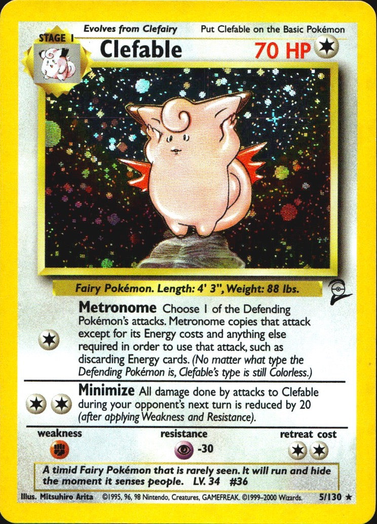 Clefable 5/130 Holo Rare Base Set 2 Pokemon Near Mint