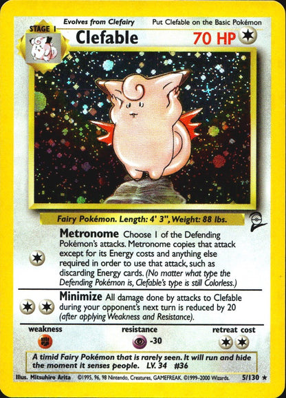 Clefable 5/130 Holo Rare Base Set 2 Pokemon Near Mint
