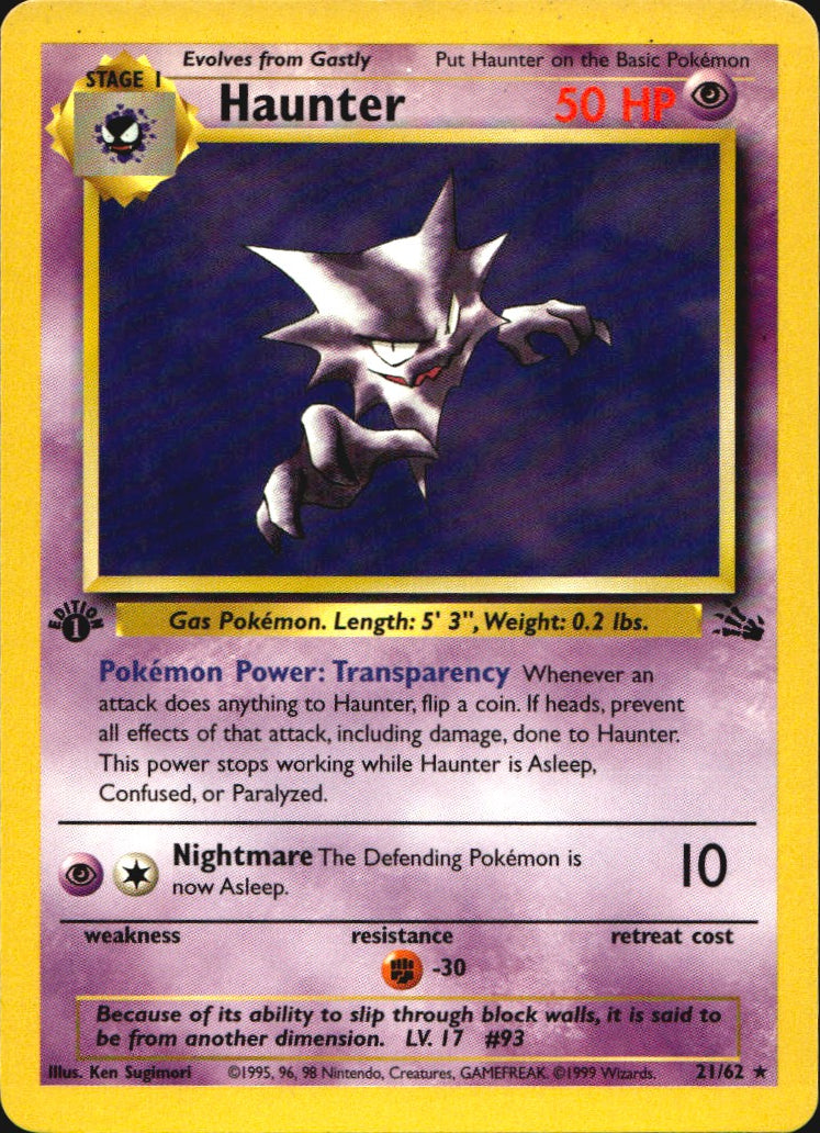 Haunter 21/62 Fossil Rare Pokemon 1st Edition Near Mint