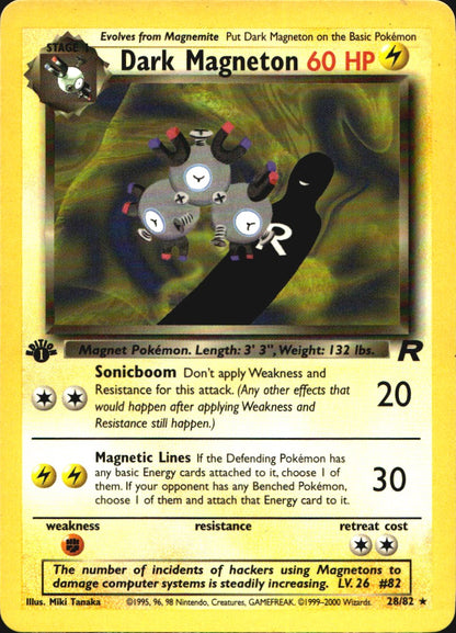 Dark Magneton 28/82 Team Rocket Rare Pokemon 1st Edition Near Mint
