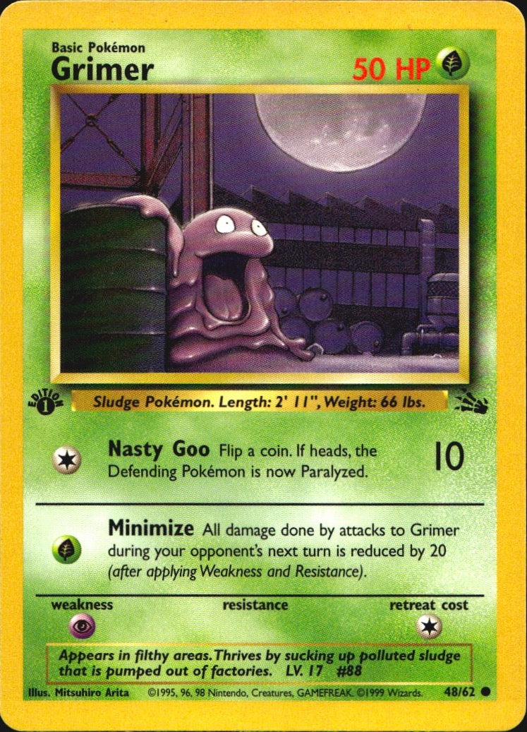 Grimer 48/62 Fossil Common Pokemon 1st Edition Near Mint