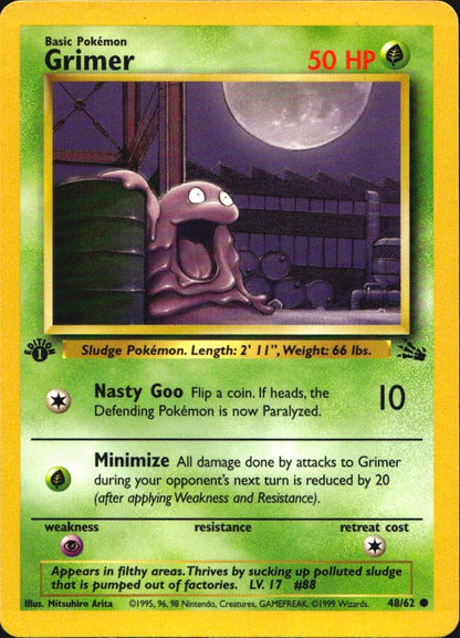 Grimer 48/62 Fossil Common Pokemon 1st Edition Near Mint