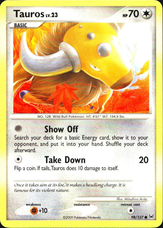 Tauros 98/127 Platinum Common Pokemon Near Mint