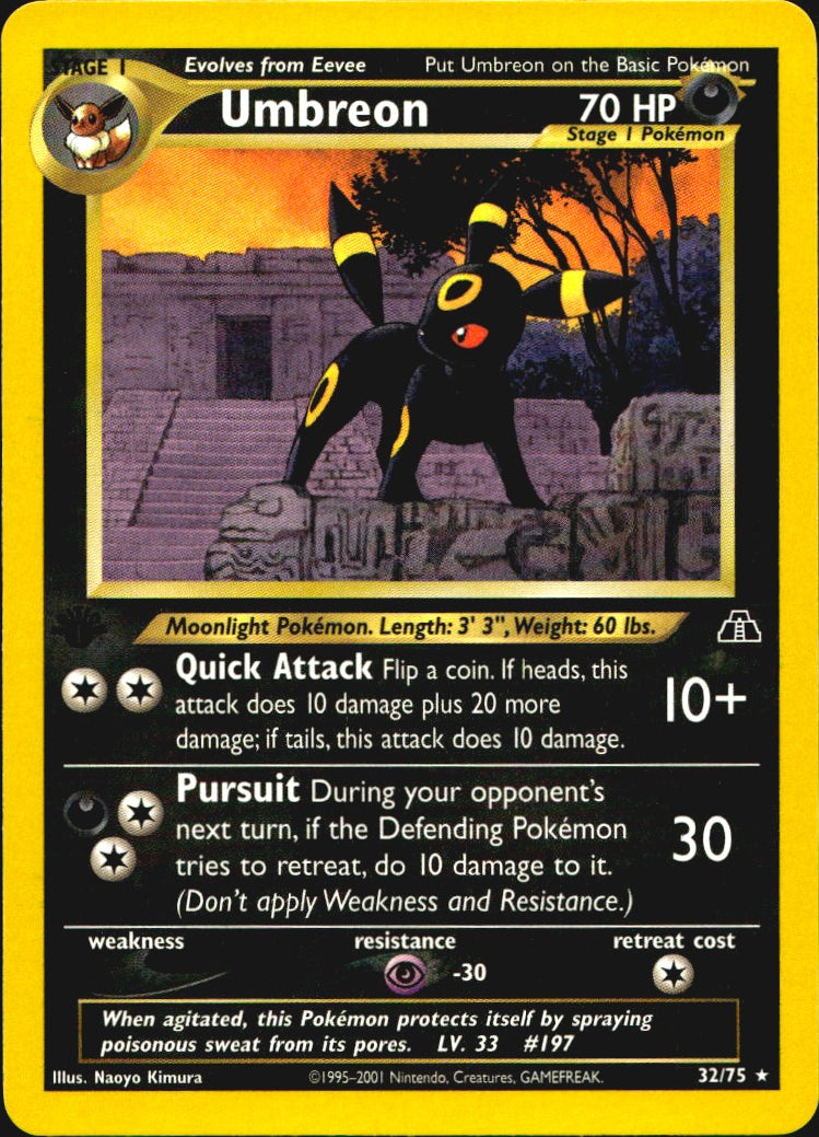 Umbreon 32/75 Neo Discovery Rare Pokemon 1st Edition Near Mint