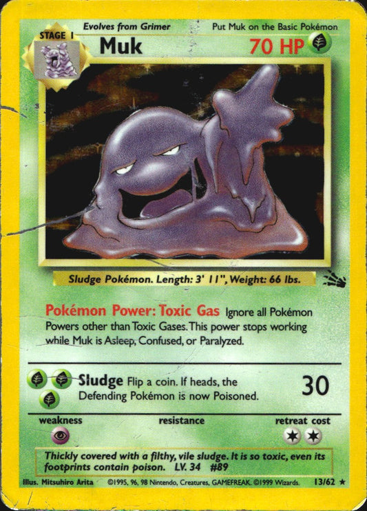 Muk 13/62 Holo Rare Fossil Pokemon Damaged
