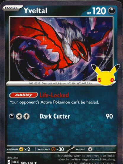 Yveltal 100/128 ME: 30th Celebration Pokemon Holo Near Mint