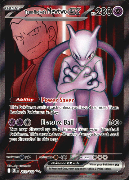 Team Rocket's Mewtwo ex 213/182 Ultra Rare Destined Rivals Pokemon Near Mint