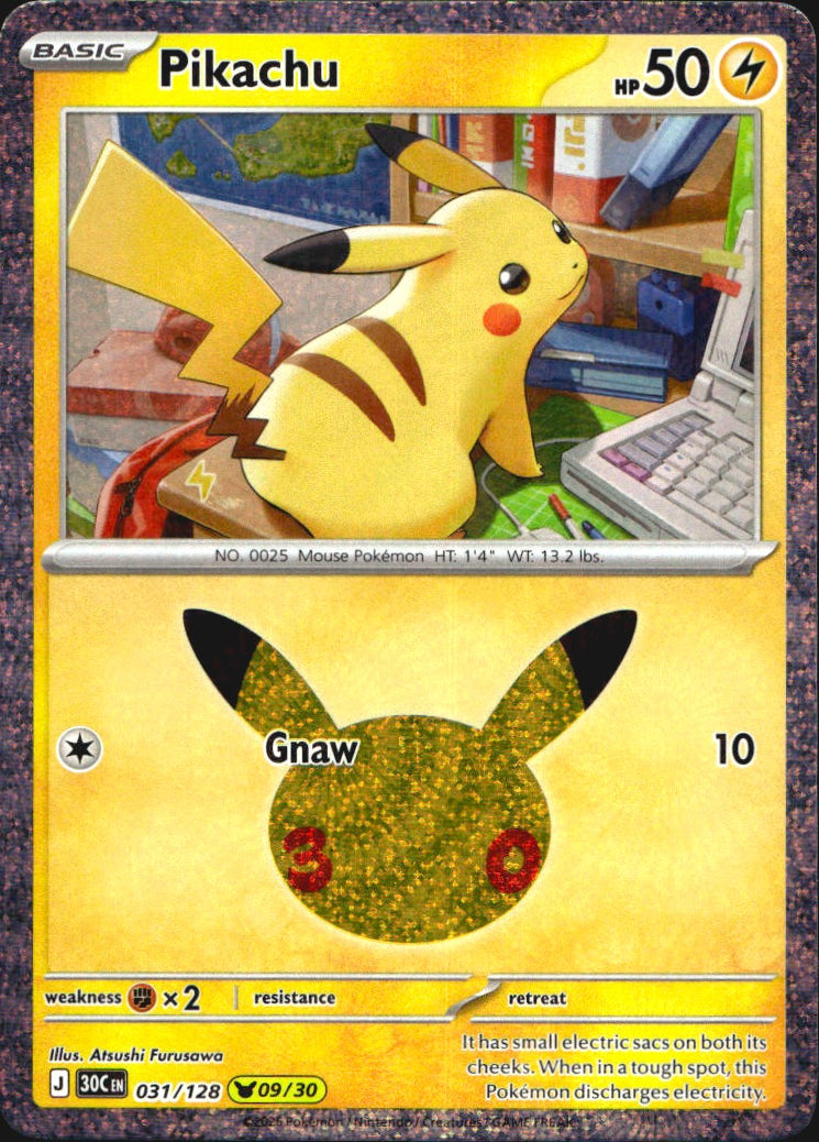 Pikachu 031/128 ME: 30th Celebration Holo Pikachu Rare Pokemon Near Mint