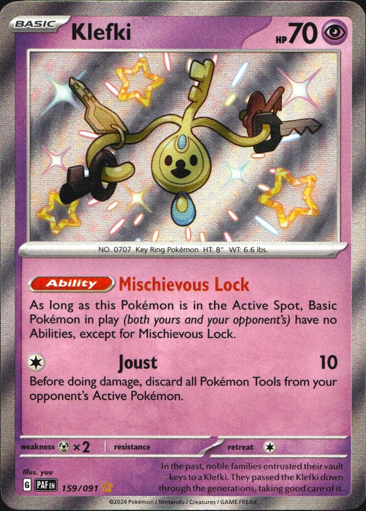 Klefki 159/091 Paldean Fates Shiny Rare Pokemon Holo Near Mint