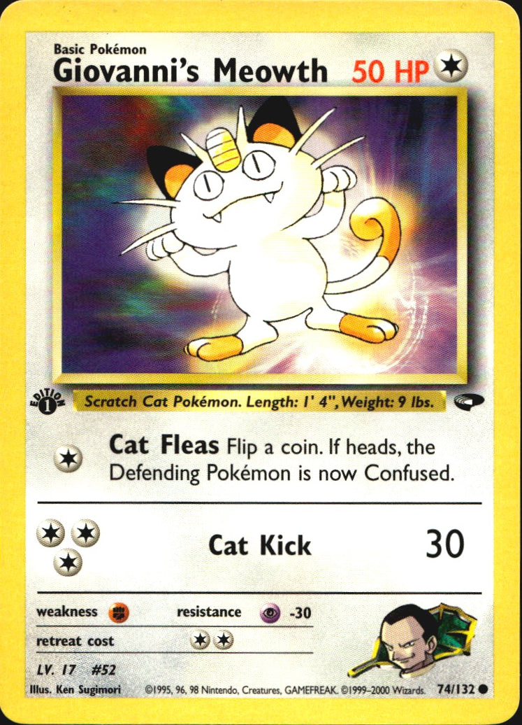 Giovanni's Meowth 74/132 Gym Challenge Common Pokemon 1st Edition Near Mint