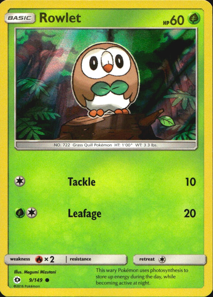 Rowlet 9/149 Common SM Base Set Pokemon Near Mint