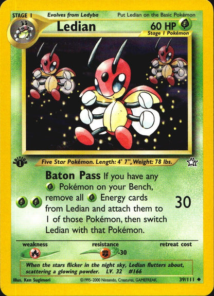 Ledian 39/111 Uncommon Neo Genesis Pokemon 1st Edition Near Mint