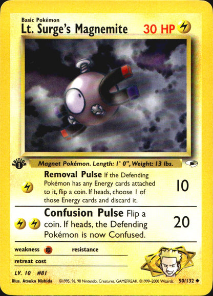 Lt. Surge's Magnemite 50/132 Gym Heroes Uncommon Pokemon 1st Edition Near Mint