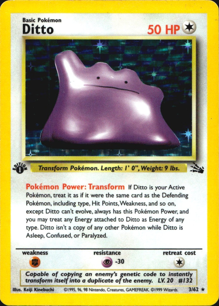 Ditto 3/62 Rare Fossil Pokemon 1st Edition Holo Near Mint