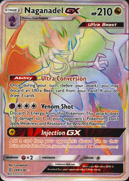 Naganadel GX 249/236 Unified Minds Rainbow Rare Pokemon Holo Near Mint