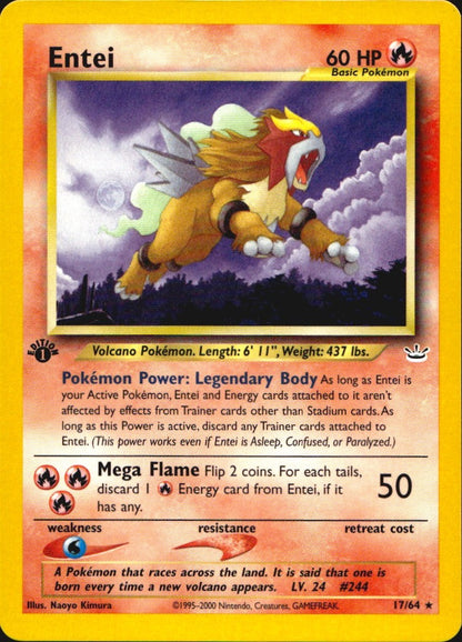 Entei 17/64 Neo Revelation Rare Pokemon 1st Edition Near Mint