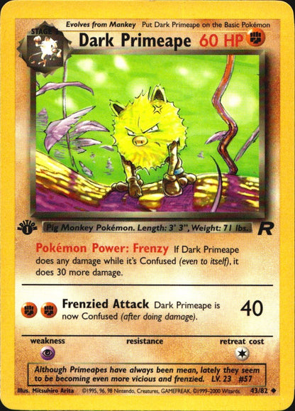 Dark Primeape 43/82 Team Rocket Uncommon Pokemon 1st Edition Near Mint