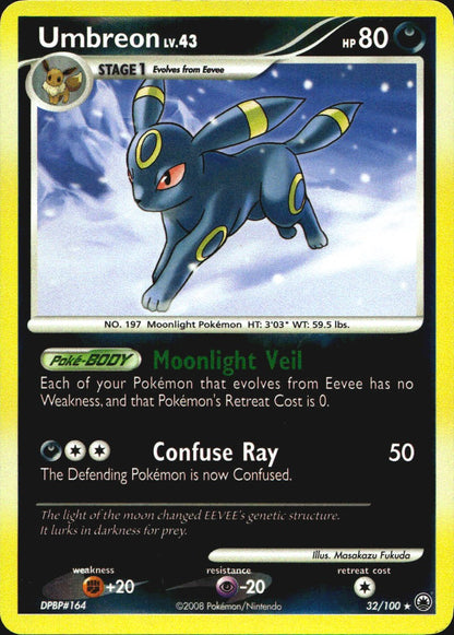 Umbreon 32/100 Rare Majestic Dawn Pokemon Reverse Holo Near Mint
